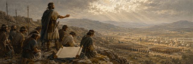 Judas encourages a small Judean company in the hills as a much larger army gathers across the distant plain